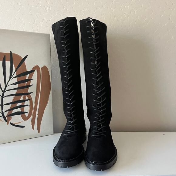 Tuckernuck Black Kyle Lace Up Knee High Suede Leather Lug Boots Size 6 New - Picture 3 of 11